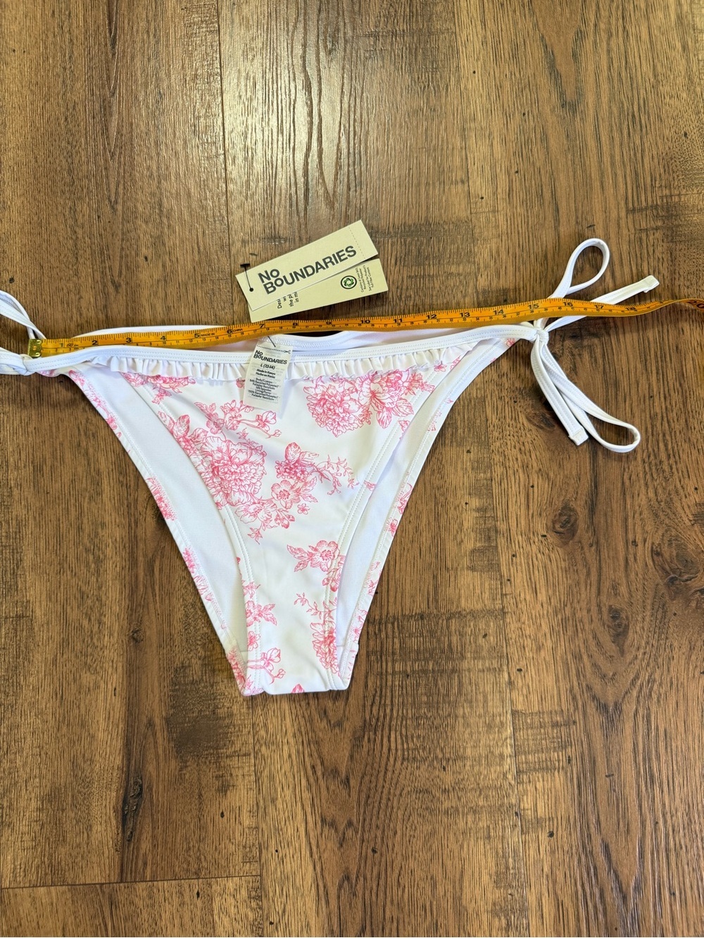 No Boundaries White Pink Floral Tie Side Ruffle Bikini Bottom Stretch L (12-14)